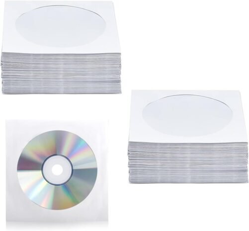100 Pack Premium White Paper CD DVD Sleeves Envelope with Window Cut Out Flap