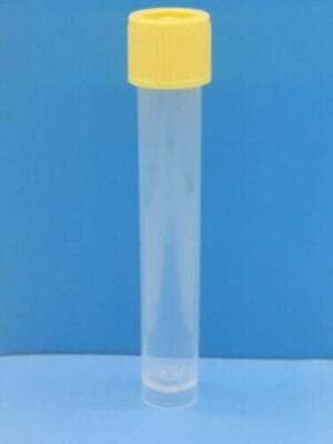 25 Pack 13ml Clear Plastic Test Tube Vials Yellow Screw on Top (121°C To -196°C) Kang Jian Medical 2480TG