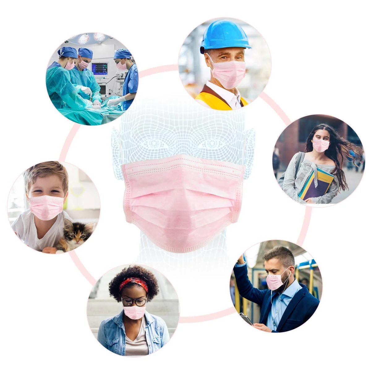 500 Pink Disposable Face Masks, 3-ply Breathable Masks, Elastic Ear Loop Mask - Image 3