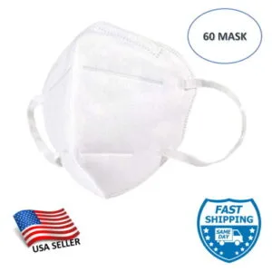 5-Ply Disposable Face Mask, Pack Wrapped - White (60 Pack) - WeCare