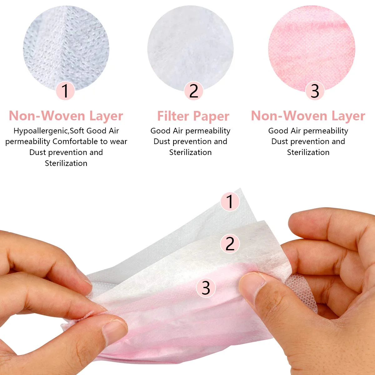 500 Pink Disposable Face Masks, 3-ply Breathable Masks, Elastic Ear Loop Mask - Image 5