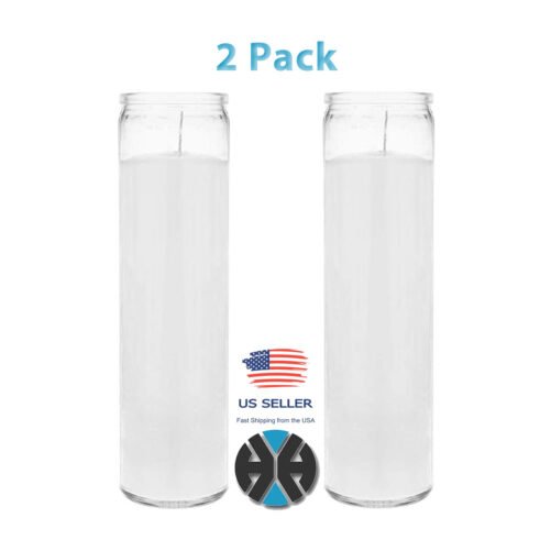 2 Pack White Glass Prayer Candles (2x8 Inch, 90 Hour) – Unscented Aromatherapy