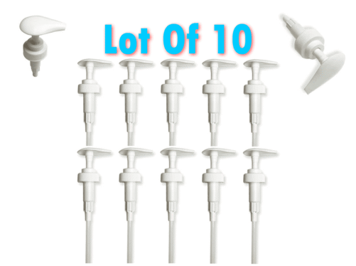 10 Pack 28-400 White Lotion Pumps, Fine Ribbed, Lock Down with 8-1/2" Dip Tubes and 5cc Output for Standard Plastic Bottles (Not for Glass Bottles)