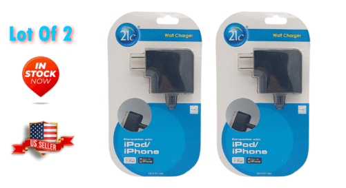 2 New 21c 30-pin iPod & iPhone Wall Charger 5 ft. AC 100V - 240V - DC 5V ~ 500mA