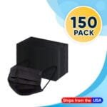 Black Disposable Face Masks, 3-Ply Breathable Masks, Elastic Ear Loop Mask - Black Color Pack of 150