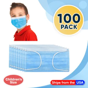 Disposable Kids Face Mask Child Size Pleated 3 Ply - 100 Pieces Children - BLUE