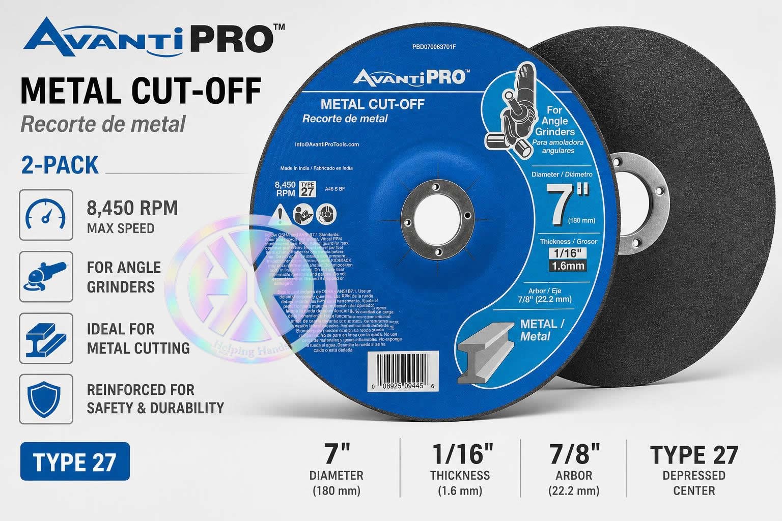2 NEW AVANTI PRO 8450 RPM 7/8 Arbor 7" ABRASIVE CUT OFF DISC METAL. Type 27 1/16