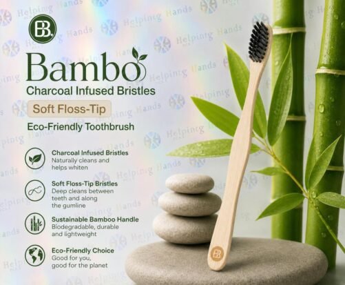 Bambo Charcoal Infused Bristle Soft Floss-Tip Eco-Friendly Zero Waste Toothbrush