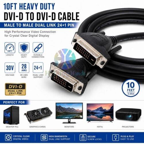 DVI-D to DVI-D Cable Male/Male Dual Link 24+1 Pin PC HDTV Monitor Display Cord
