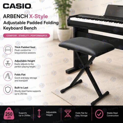 Casio ARBENCH X-Style Adjustable Padded Folding Keyboard Bench (Up To 250lbs)