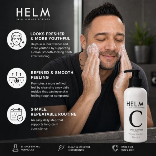 Daily Cleanser Plant-Based Clearer Looking Skin Helm Skin Science for Men - 8oz