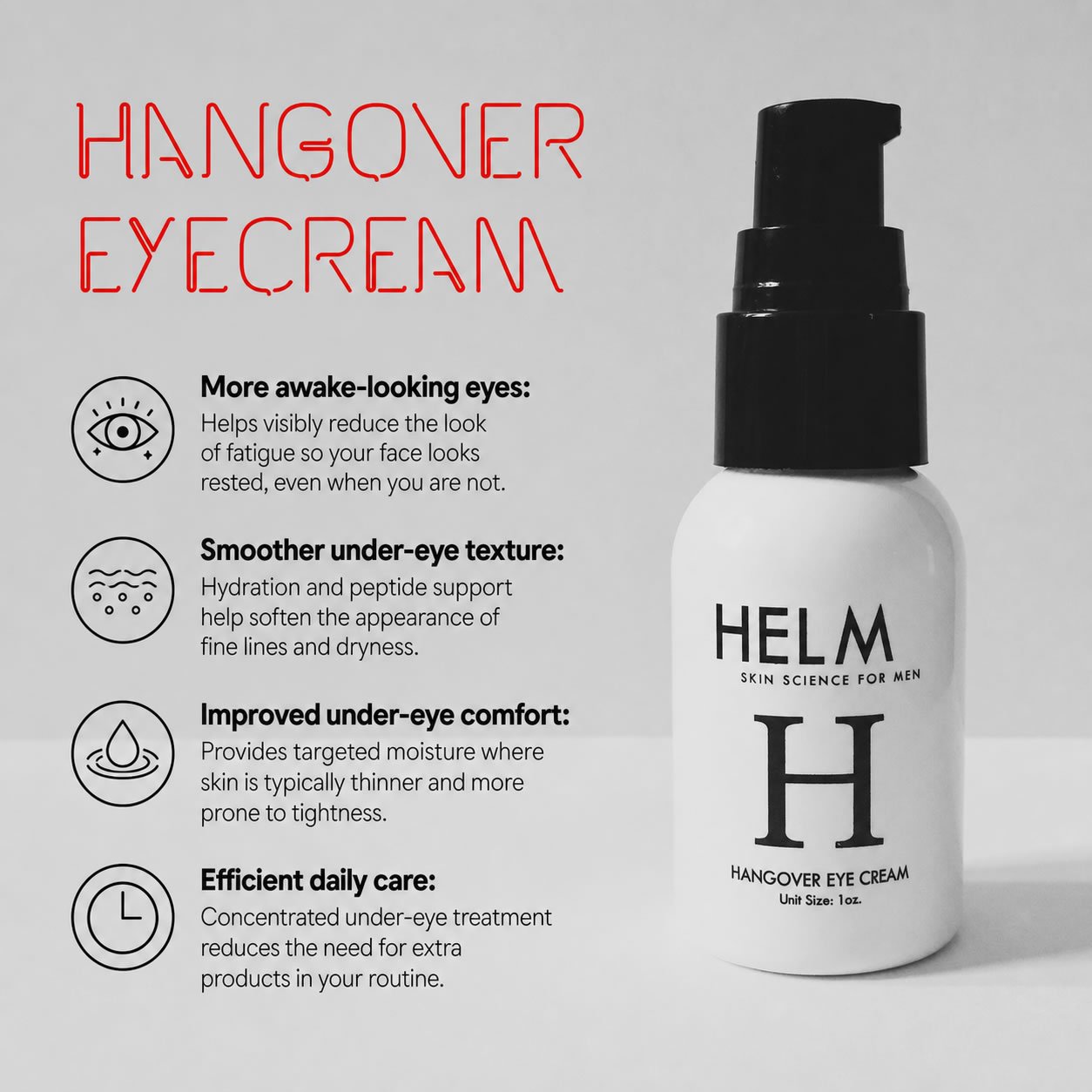 Hangover Eye Cream - Stem Cells Algae's & Peptides Helm Skin Science for Men 1oz - Image 3