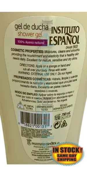 Avena Bath & Shower Gel Moisturizing and Softness Oatmeal Scent 25.5 fl oz. - Image 3