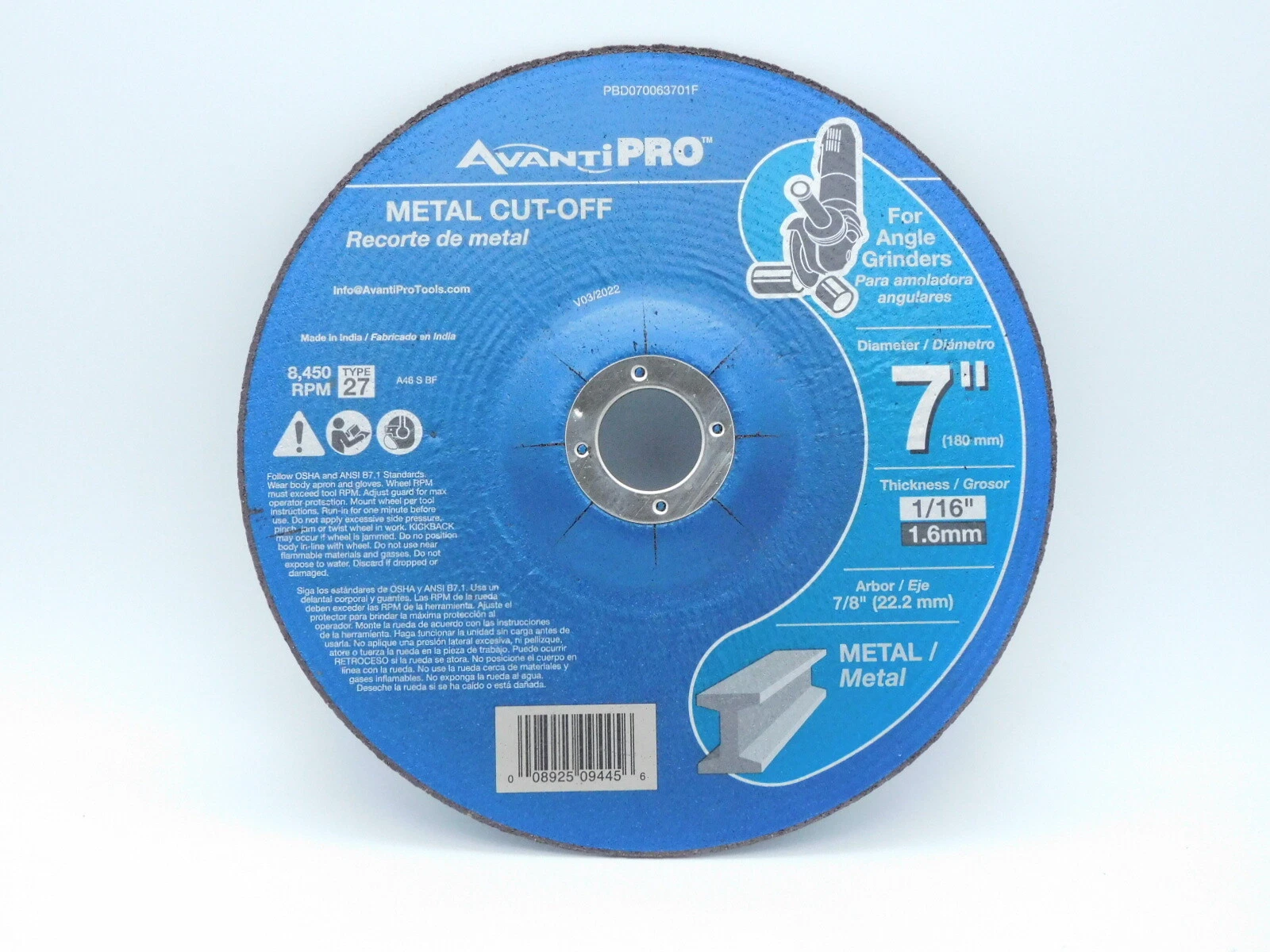 2 NEW AVANTI PRO 8450 RPM 7/8 Arbor 7" ABRASIVE CUT OFF DISC METAL. Type 27 1/16 - Image 2