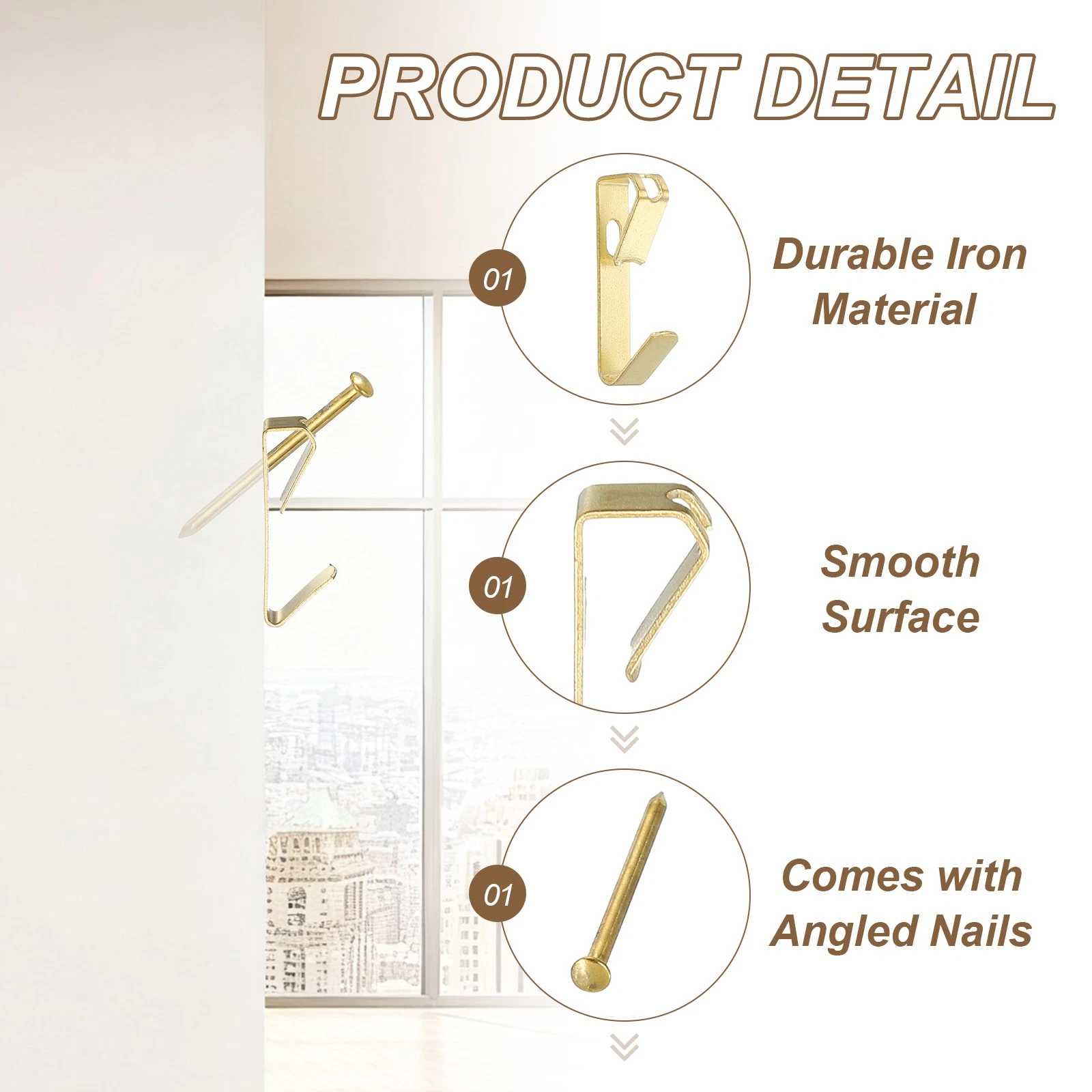 8 Hillman Heavy Duty 122308 Brass 20 lbs. Capacity Deluxe Picture Hanger Hooks - Image 3