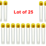 25 Clear Plastic Test Tube Vials Yellow Screw on Top 13ml 121°C To -196°C 2480TG