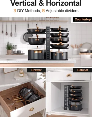 Adjustable 8-Tier "3 DIY Methods" Pot Pan Organizer Kitchen Cabinet Storage - Image 4