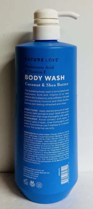 NATURE LOVE Hyaluronic Acid Vitamin E HYDRATING BODY WASH Coconut 32oz - Image 4