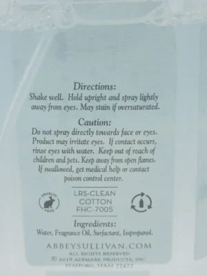 Abbey & Sullivan Linen & Room Spray *Clean Cotton* With Essential Oil Long Lasting 20oz - Image 2