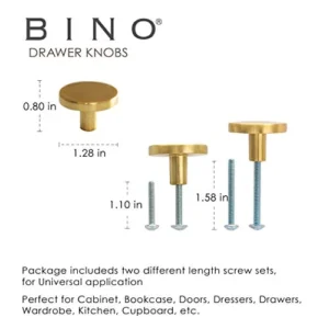 BINO 6-Pack Cabinet Knobs - 1.22" Diameter (31mm), Brass - 24417-BRA - Image 2