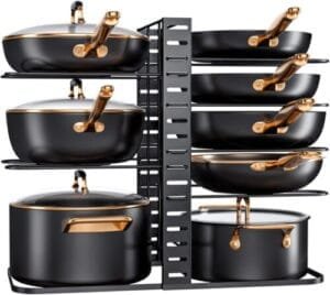 Adjustable 8-Tier "3 DIY Methods" Pot Pan Organizer Kitchen Cabinet Storage