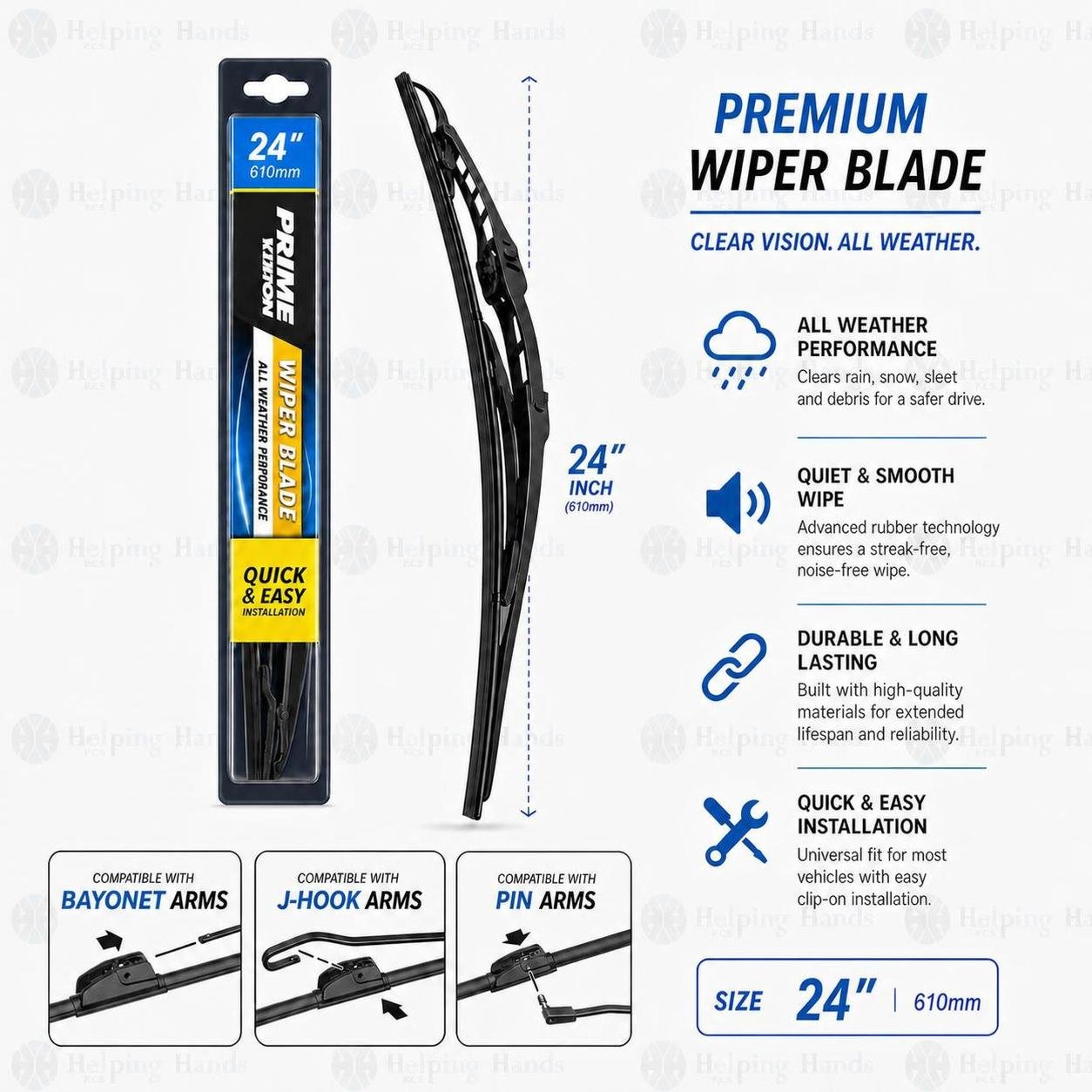 Prime Vision Conventional - J-Hook, Bayonet, Pin - Wiper Blade 24 Inch - PCB24