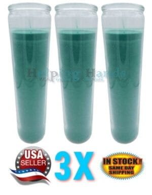 Set of 3 Original 80 Hour Hand Crafted Classic Green Candles Glass 8 Inch Long Lasting