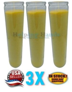 Set of 3 Original 80 Hour Hand Crafted Classic Yellow Candles Glass 8 Inch Long Lasting