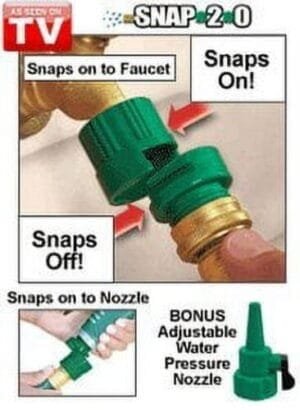 Snap 2.0 Garden Hose Connectors w/ Bonus Nozzle - Easily attaches to hose fixtures
