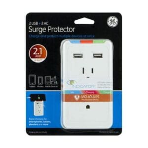 GE 2 USB + 2 AC Surge Protector with Eye Indicator Technology (White) - DN006347