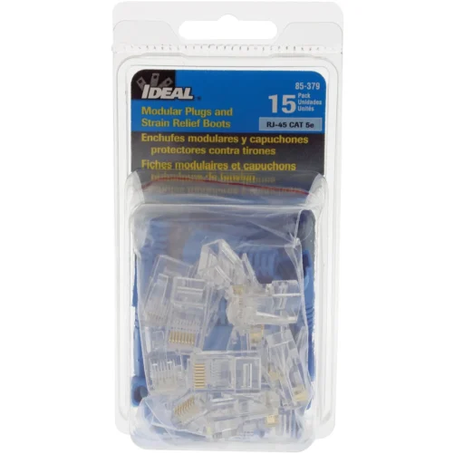 Ideal 85-379 Strain Relief Boots, - 15 Boots And 15 8p8c Rj45 Mod Plugs