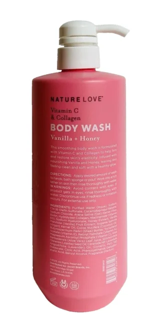 NATURE LOVE Vitamin C & Collagen SMOOTHING BODY WASH Vanilla + Honey 32oz Pump - Image 2