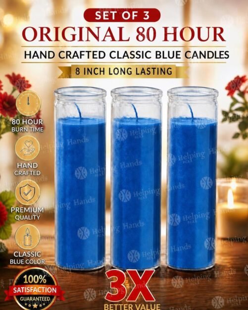 3 Original 80 Hour Hand Crafted Classic Blue Candles Glass 8 Inch Long Lasting