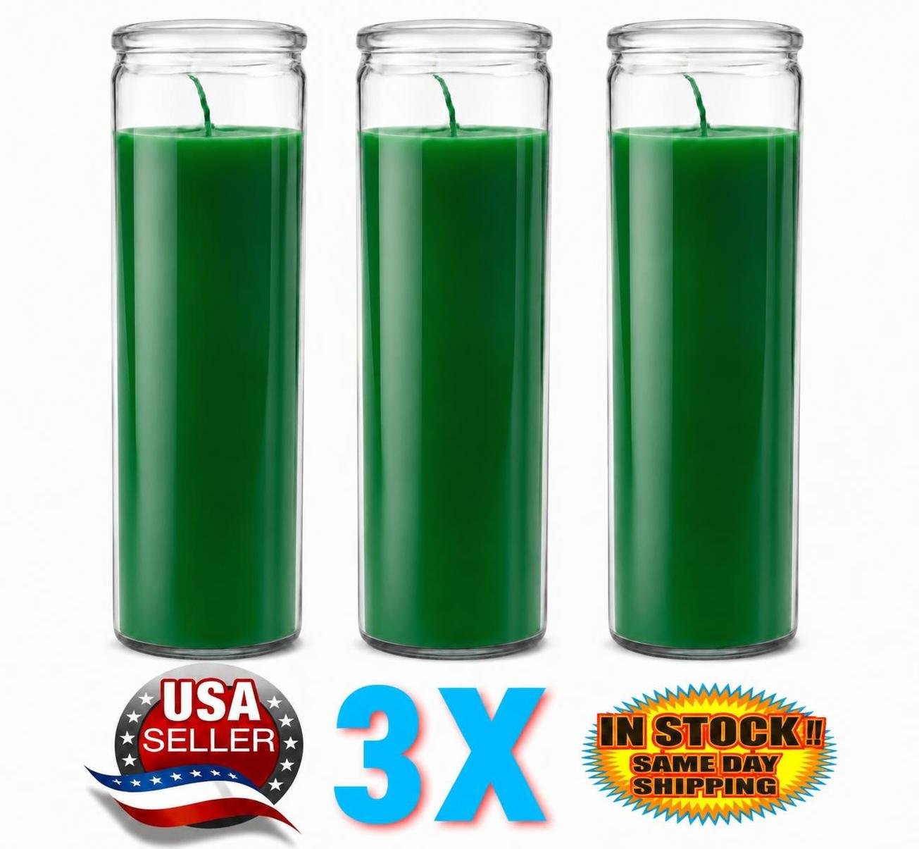 3 Original 80 Hour Hand Crafted Classic Green Candles Glass 8 Inch Long Lasting - Image 4