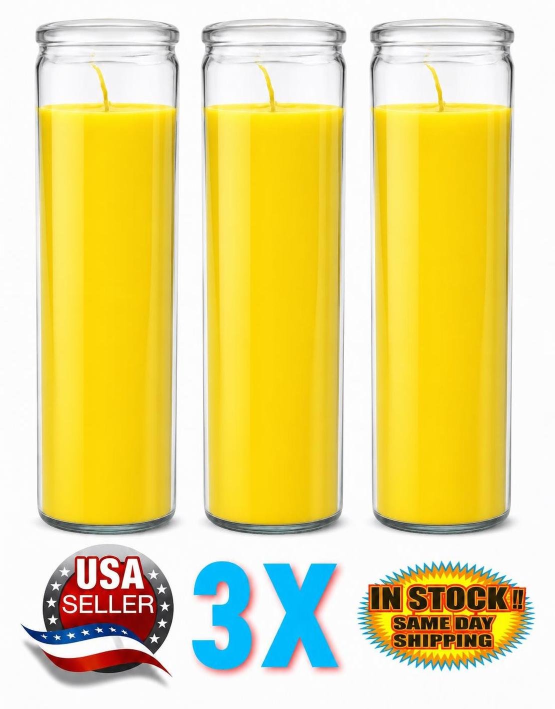 3 Original 80 Hour Hand Crafted Classic Yellow Candles Glass 8 Inch Long Lasting - Image 3