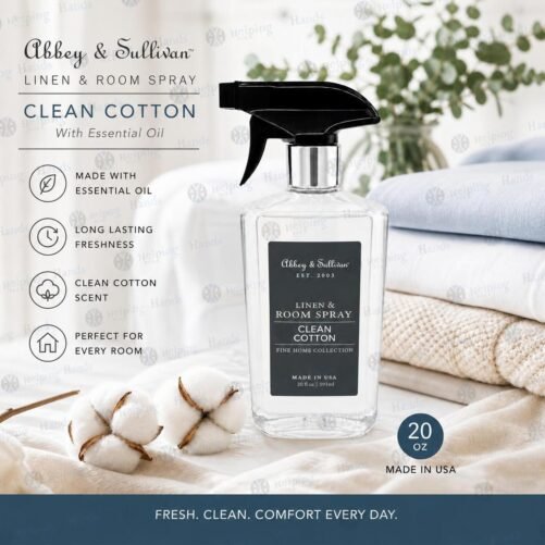 New Abbey & Sullivan Linen & Room Spray *Clean Cotton* With Essential Oil 20oz