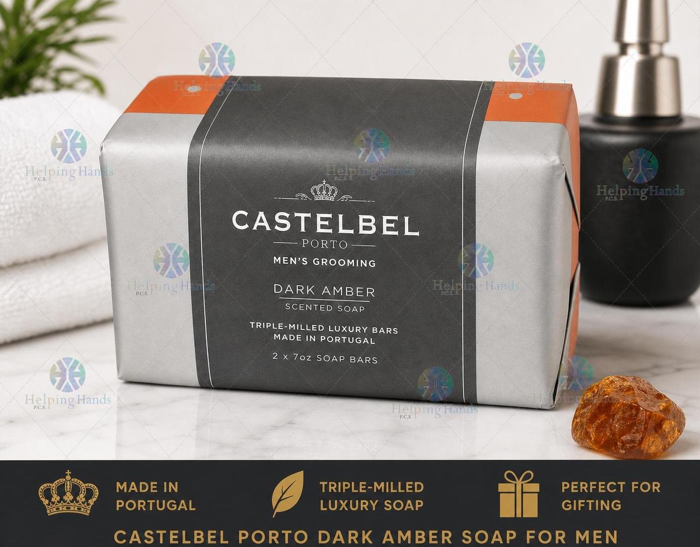 Castelbel Porto Dark Amber 2 x 7oz Soap Bars for Men - Made in Portugal