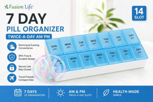 Fusion Life 7 Day Pill Organizer Twice-A-Day AM PM - 14 Slot - Blue