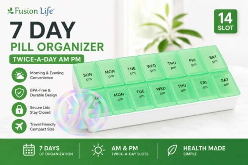 Fusion Life 7 Day Pill Organizer Twice-A-Day AM PM - 14 Slot - Green