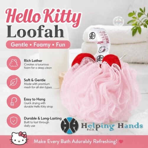Hello Kitty Exfoliating Body Sponge Loofah - 5 1/2 in Pink - Earth Therapeutics