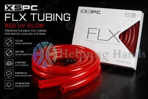 XSPC FLX Tubing 1/2" ID, 3/4" OD 2 Meters 6 FT Length, Red UV Glow PC Water Cool
