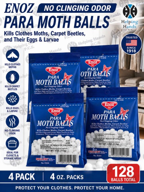 4 Pack Enoz No Clinging Odor Para Moth Closet Balls 4 oz Packs - 128 Balls Total
