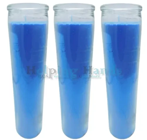 Set of 3 Original 80 Hour Hand Crafted Classic Blue Candles Glass 8 Inch Long Lasting