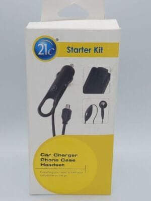 NEW 21c ANDROID UNIVERSAL MICRO USB TRAVEL STARTER KIT. CAR CHARGER CASE HEADSET