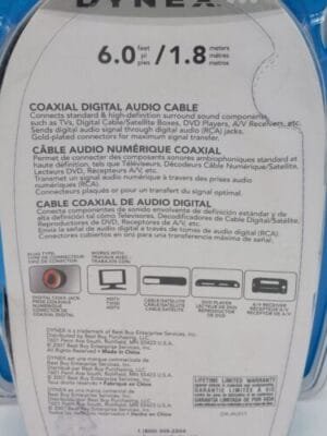 New Dynex DX-AV211 6Ft. Coaxial High Definition Digital Audio Cable with Package - Image 3