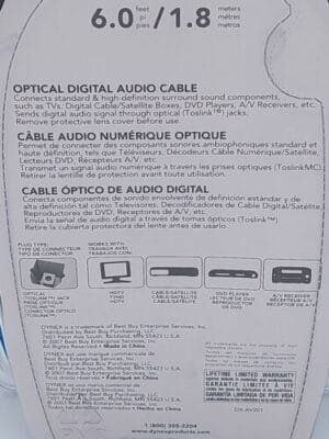 New Dynex DX-AV201 6Ft. High Definition Optical Digital Audio Cable With Package - Image 4