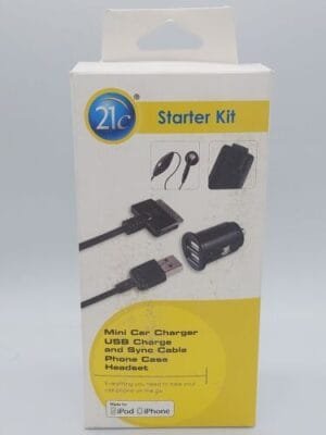 21c APPLE 30-Pin UNIVERSAL TRAVEL STARTER KIT DUAL USB CAR CHARGER CASE HEADSET