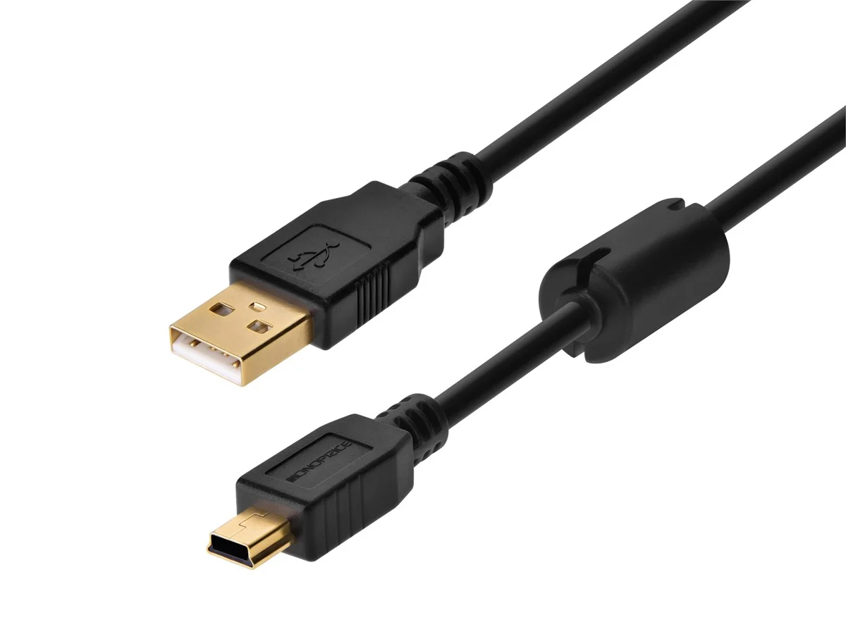 2 NEW Monoprice USB-A to Mini-B 2.0 Cable 5-Pin 28/24AWG Gold Plated Black 6 ft - Image 2