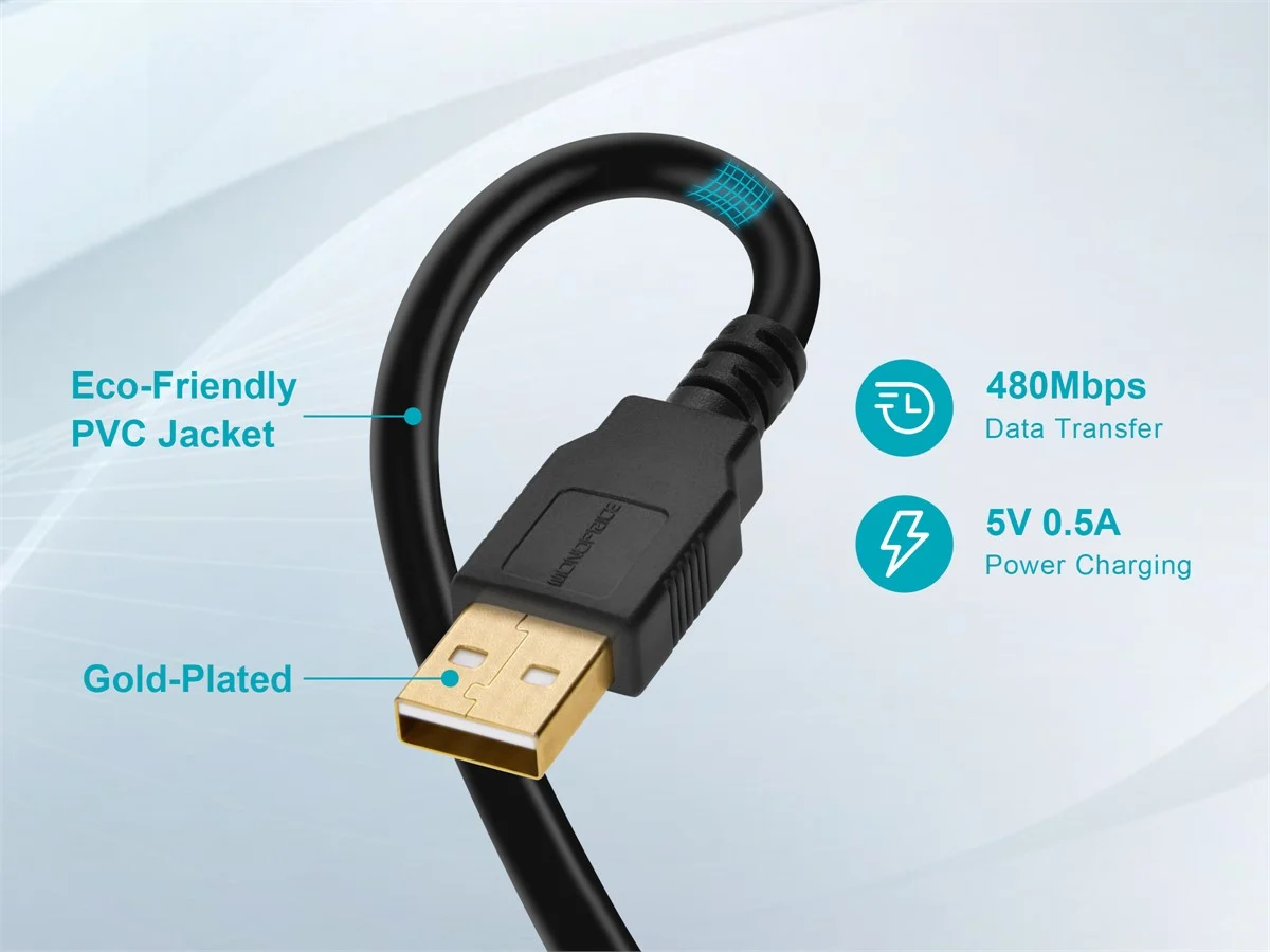 2 NEW Monoprice USB-A to Mini-B 2.0 Cable 5-Pin 28/24AWG Gold Plated Black 6 ft - Image 3