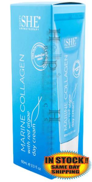 NEW om SHE Aromatherapy Marine Collagen With Red Algae DAY Cream 2 OZ/60ML.